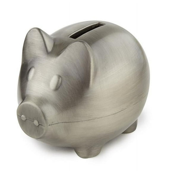 Jiallo Plain Modern Pewter Piggy Bank - Gift for Kids & Adults in Antique Silver