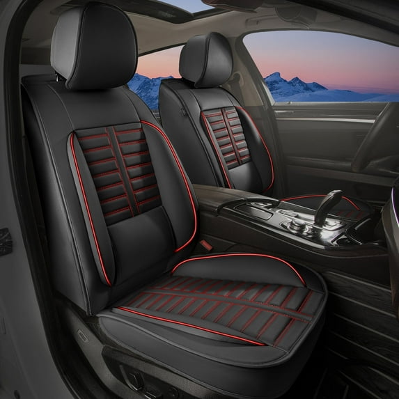 Jiamaoxin Car Seat Covers Fit for Nissan Rogue 2010-2025: Full Set Leather Seat Cover Protector Waterproof Compatible Airbag(5 Seats, Black&Red)