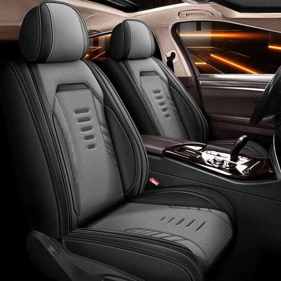 Jiamaoxin Seat Covers Compatible with Kia Sportage 2009-2025, Front Row Breathable Perforated Leather Car Seat Cover (Black&Grey)