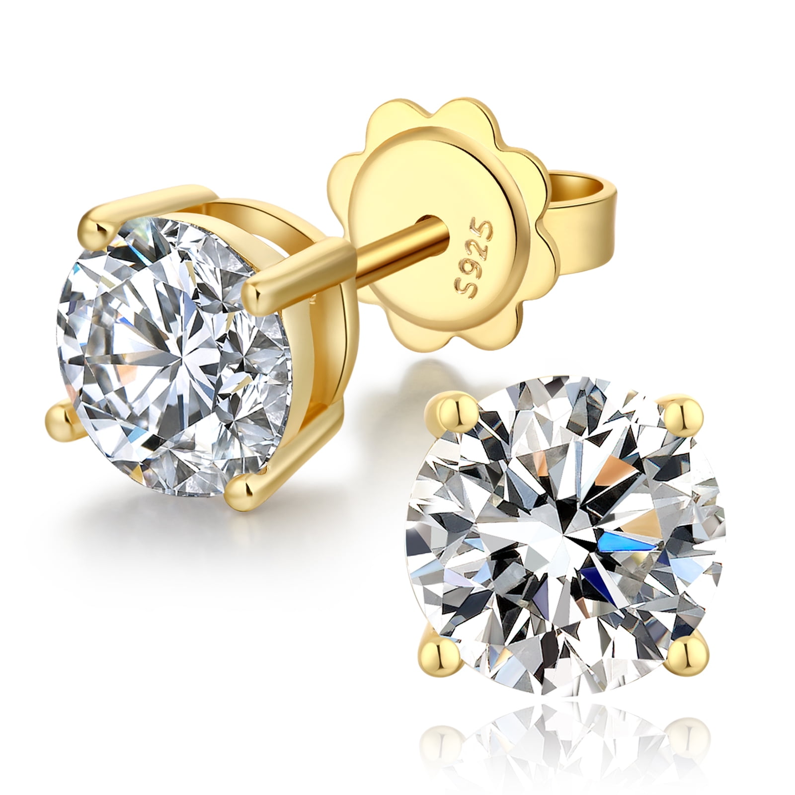 Jiamiaoi 18k White Gold Plated 925 Sterling Silver Sparkly Cubic Zirconia Stud Earrings Sets 4mm-8mm Circle Diamond Earrings Gold Square Stud Earrings Hypoallergenic