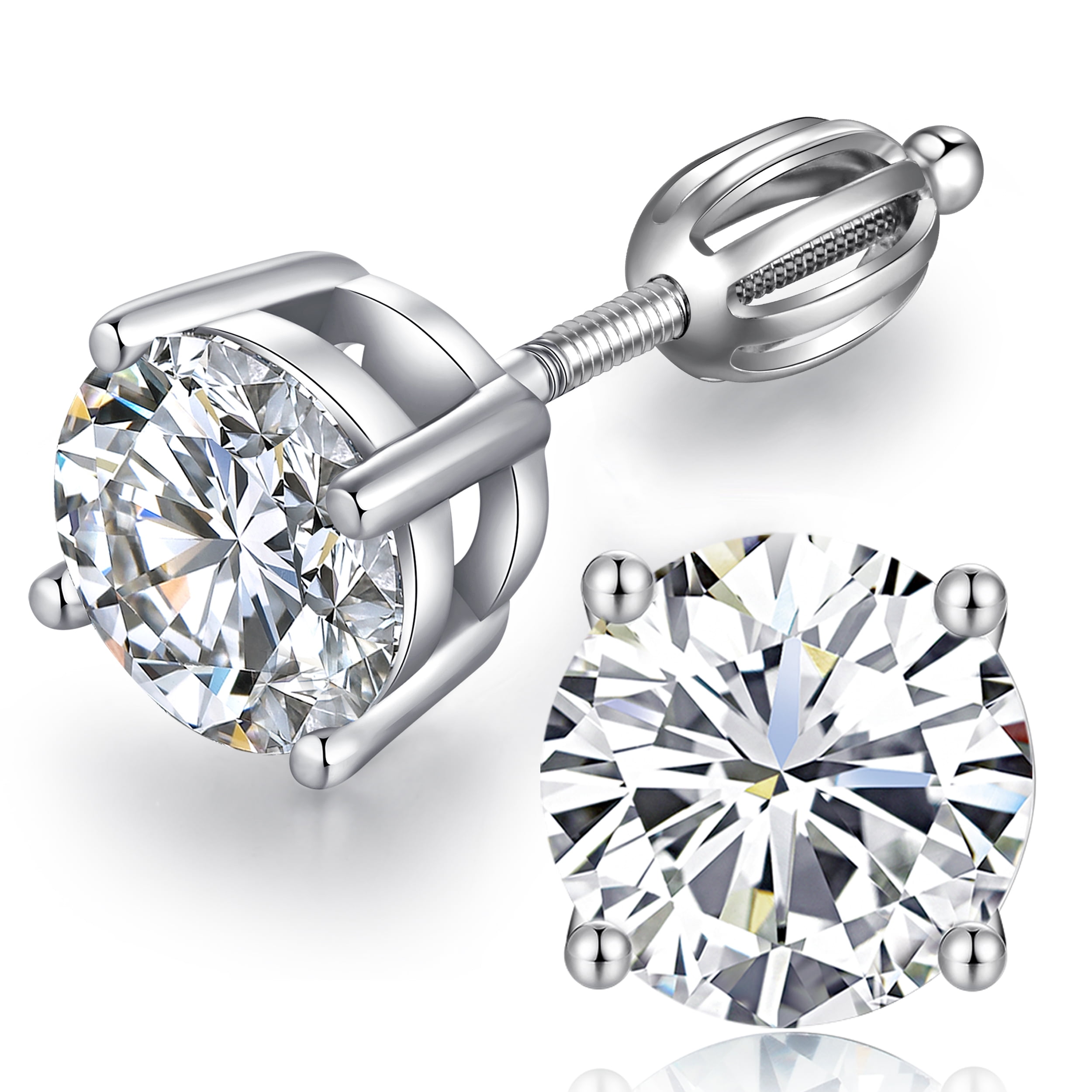 Jiamiaoi 18k White Gold Plated Simulated Diamond Stud Earrings Screw Back Sterling Silver Cubic Zirconia Stud Earrings Set 4 Millimeters-8 Millimeters