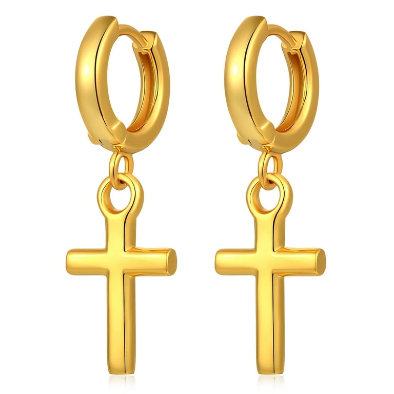 Jiamiaoi Cross Earrings for Men Women Mens Cross Hoop Earrings