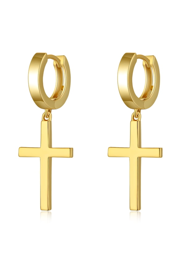 Cross Earrings for Men Women, Mens Cross Hoop Earrings for Men Sterling Silver Cross Dangle Earrings Hypoallergenic Mens Cross Earrings Silver Hoop Earrings with Cross