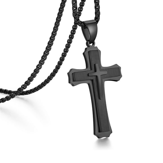 Jiamiaoi Cross Necklace for Men 316L Stainless Steel Mens Cross Necklace Stainless Steel Cross Pendant Necklace in Color Silver/Black/Gold, Nickel Free Steel Cross Necklaces Chain 22In-26In