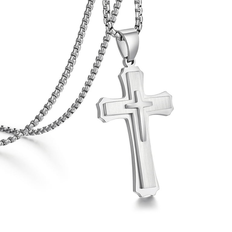 Stainless Steel Cross Pendant Men's 22in Necklace Stainless Steel Cross Pendant Men's 22in Necklace