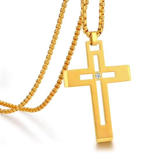 Jiamiaoi Cross Necklace for Men 316L Stainless Steel Mens Cross Necklace Stainless Steel Cross Pendant Necklace in Color Silver/Black/Gold, Nickel Free Steel Cross Necklaces Chain 22In-26In