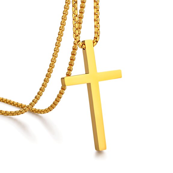 Jiamiaoi Cross Necklace for Men 316L Stainless Steel Mens Cross Necklace Stainless Steel Cross Pendant Necklace in Color Silver/Black/Gold, Nickel Free Steel Cross Necklaces Chain 22In-26In