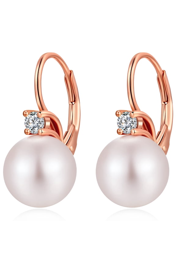 Pearl Dangle Earrings 8mm-10mm, 925 Sterling Silver Pearl Drop Earrings with Cubic Zirconia, Hypoallergenic Pearl Earring Leverback Pearl Earrings Drop Ideal Gift for Women