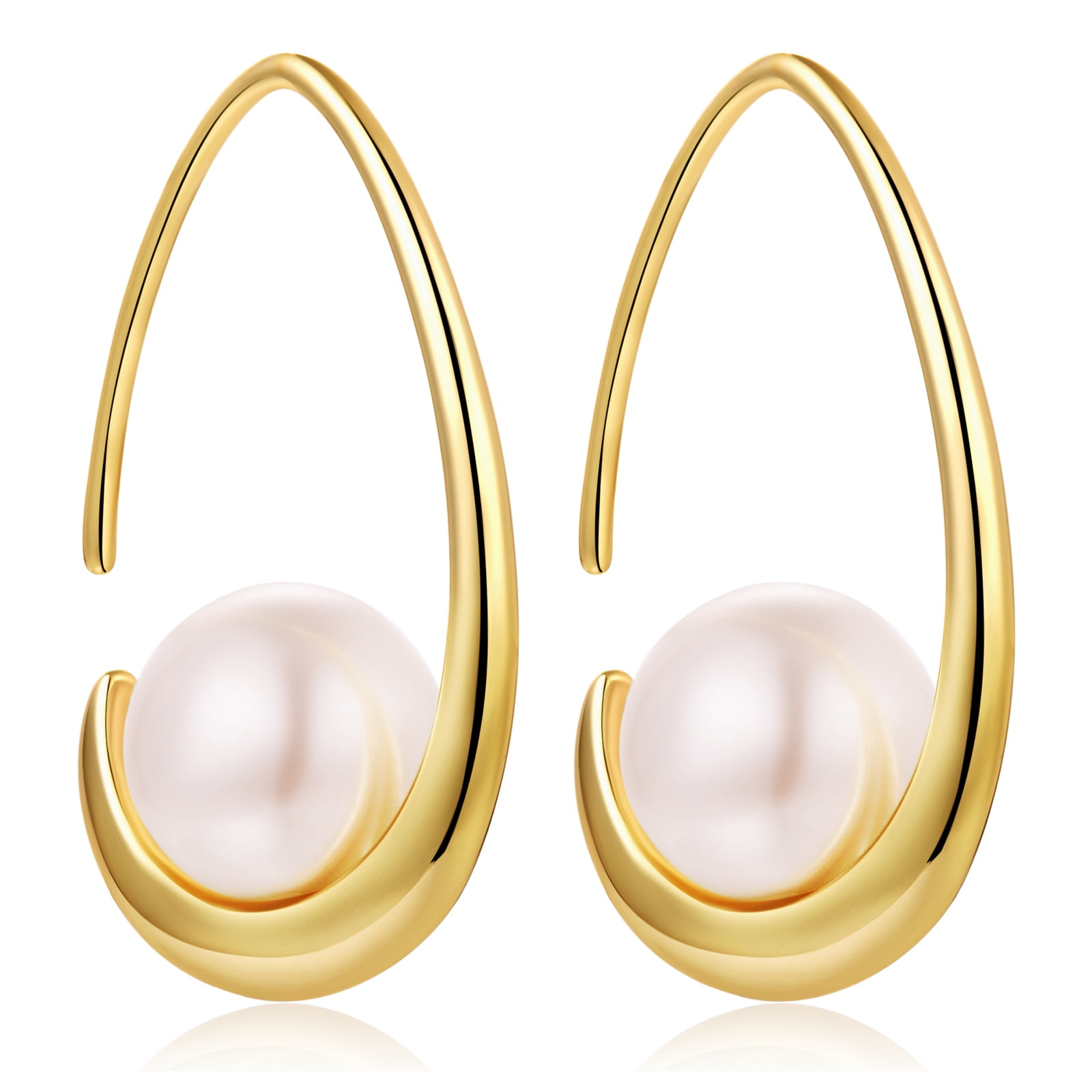 Jiamiaoi Pearl Dangle Earrings Sparkly Diamond Pearl hoop Earrings Pearl Drop Earrings Sterling Silver Pearl Earring Drop