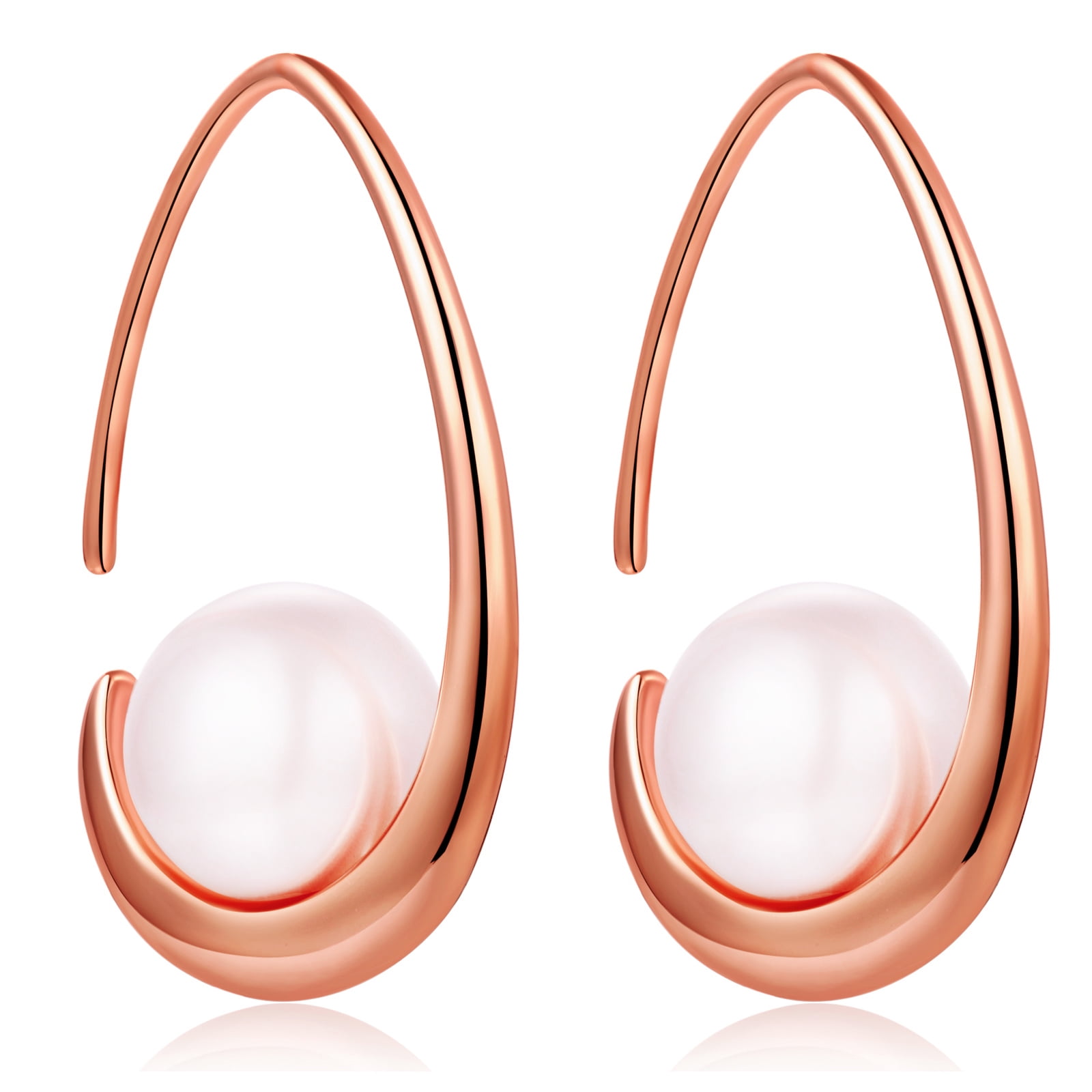 Jiamiaoi Pearl Dangle Earrings Sparkly Diamond Pearl hoop Earrings Pearl Drop Earrings Sterling Silver Pearl Earring Drop