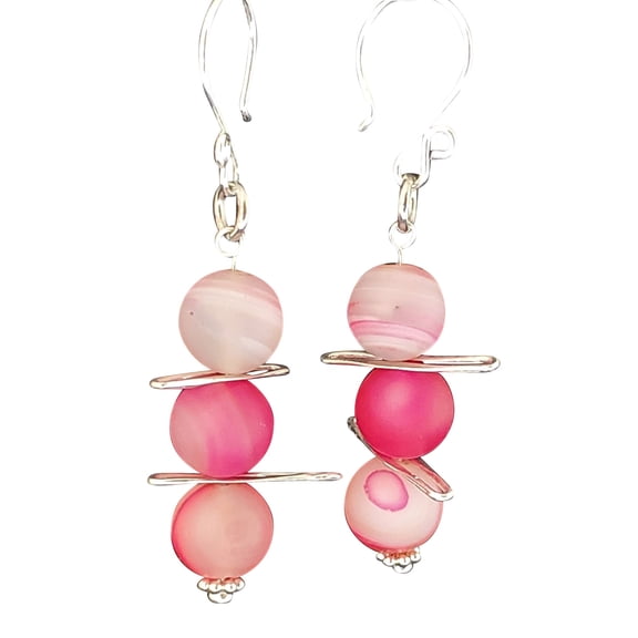 Jiana Deon Adult Female Skinny Drop Links, Passion Pink Dangle Earrings, Agate Beads