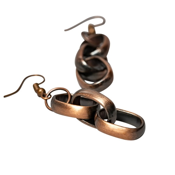 Jiana Deon Adult Female, Trio Chain Link Shiny Copper Earrings, 2"Drop