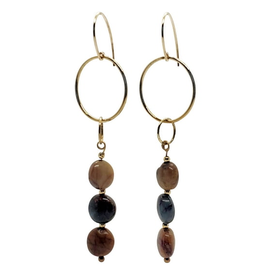 Jiana Deon Female Adult Women's Zoe Drop Earrings, Red Creek Gemstone, Red, Ochre, Taupe, Grey