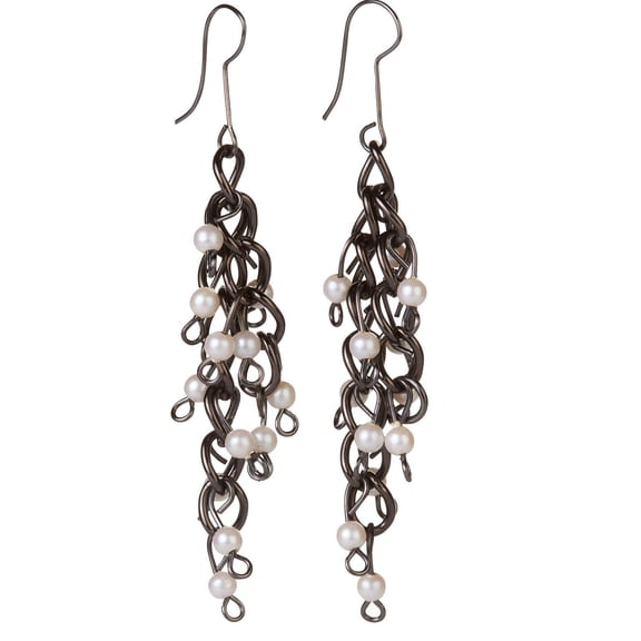 Jiana Deon Gunmetal Pearl Dangle Earrings, Adult Female Cascade Faux Pearls