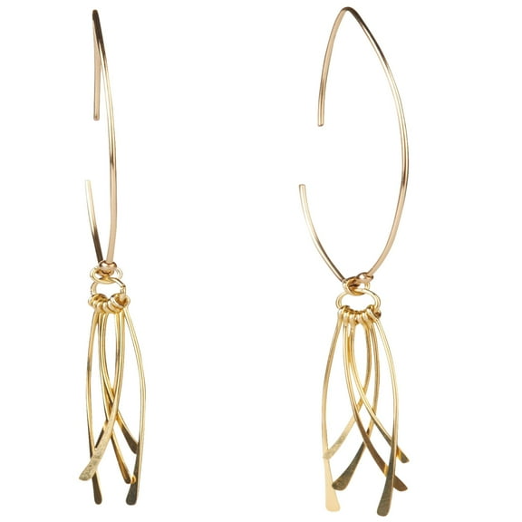 Jiana Deon Open Adina Hoop Earrings, Adult Female Gold Curved Fringe Tassels