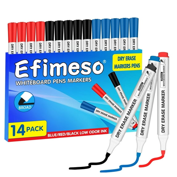 Jianbai Low Odor Ink Dry Erase Markers, 14 Count, Assorted Colors, 0.5mm Broad Tip, Perfect for Writing on Whiteboards, Dry-Erase Boards,Mirrors, Calender