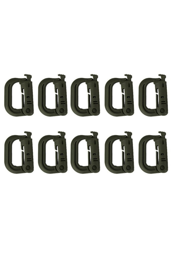 Buckles springs 10pcs Multipurpose D-ring Grimloc Locking Belt Buckle with Snap Closure Webbing Tan (Grey Green)(2.17X1.46X0.47Inch)