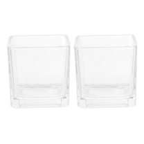 Jiandong Candle Cups Clear Square Votive Candle Holders for Wedding/Home Decor (2pcs)(2.36X2.36X2.36Inch)