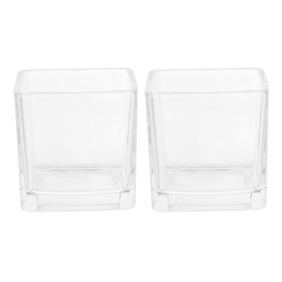 Jiandong Candle Cups Clear Square Votive Candle Holders for Wedding/Home Decor (2pcs)(2.36X2.36X2.36Inch)