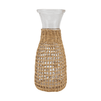 Jiandong Desktop Vase Rattan Covered Glass Flower Vase for Home and Garden Decor(8.11X3.35X2.95Inch)