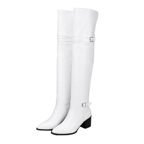 Jiandong Woman Boot Winter Suede Thigh High Heels Square Comfort(9.45X3.31X2.36Inch)