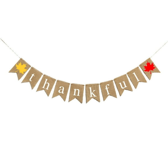 Jiandong burlap banner Burlap Banner Thanksgiving Thankful Bunting Autumn Harvest Party Hanging Banner Maple Leaves Hanging Garland for Home Banquet(5.12X7.09X0.04Inch)