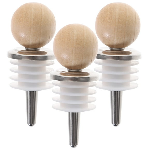 Jiandong wine bottle stoppers 3pcs Stainless Steel Wood Wine Stopper for Wedding & Party(3.23X1.14X1.14Inch)