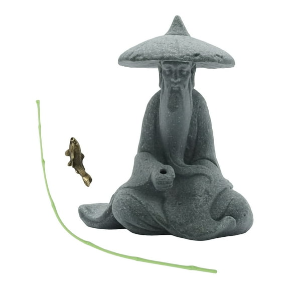 2.6 x 2.95 x 3.78 inches Jiang Taigong Fisherman Statue, Sand Stone Aquatic Ornament, Fish Tank Resin Craft Decor