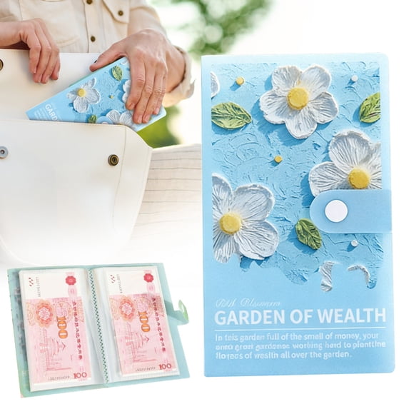 JiangHui 100 Days Envelopes Money Saving Challenge, 3D Oil Painting Savings Books,Savings Challenges Book,Budget Planner Book,Portable Saving Book for Expense Payment Bill(Blue)