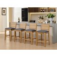 thumbnail image 1 of Jiayuan Song 4‑Pack Gray Solid Wood Rattan‑Back Bar Stools, 38.6" Bar & Counter Height with Linen Cushion for Kitchen Island, 1 of 15
