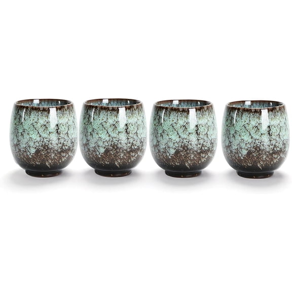 Jianzhan Ceramic Teacup, Kung Fu Tea Set, Coffee cupYerba Mate Set Ceramic Mate CupSet of 4 (green)