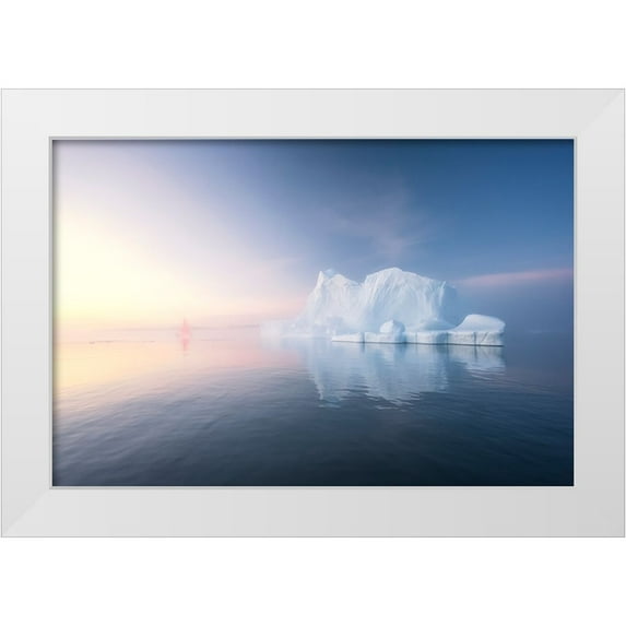 Jiao, Yang 18x13 White Modern Wood Framed Museum Art Print Titled - Red sail and blue ice