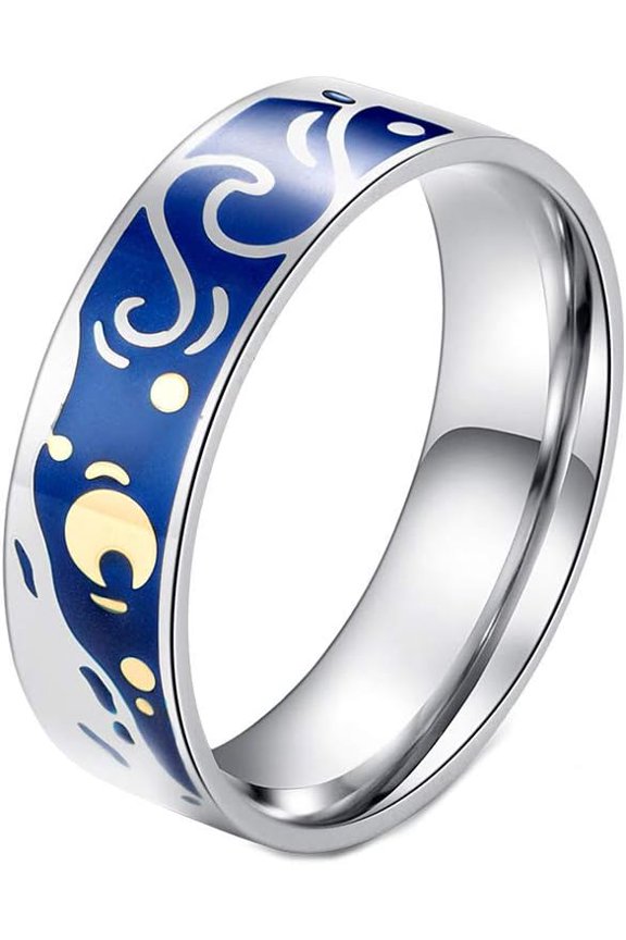 Couples Men Stainless Steel Sky Ring Romantic Promise Band,Classic Simple Style, Polished Comfort Fit
