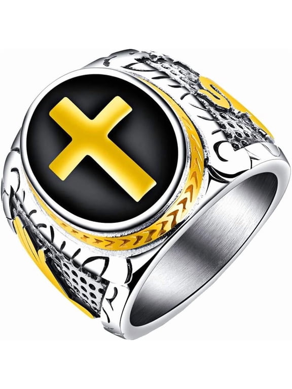 Men's Black Vintage Cross Prayer Ring,Stainless Steel,Single Piece for Daily Wear