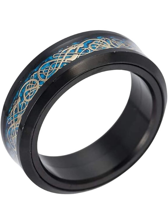 Men's Celtic Dragon Inlay Carbon Fiber Lucky Rotatable Ring 8mm,Stainless Steel Statement Band, Multi Colors