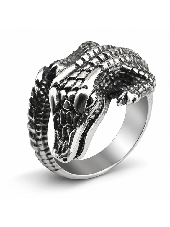 Men's Crocodile Head Statement Ring, Stainless Steel Gothic Biker Style, US Sizes 7-14 for Punk, Rock, Concert, Party and Everyday Wear, Birthday Gift Choice