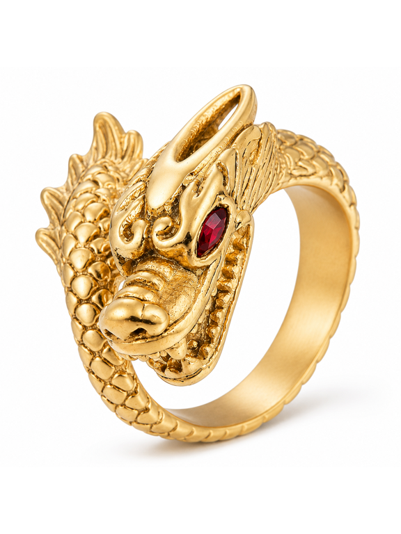 Men’s Dragon Head Ring, Scale Band, Stainless Steel Red Eye Statement Style, US Sizes 7-13 for Concert, Party, Weekend and Casual Wear, Birthday Gift Choice