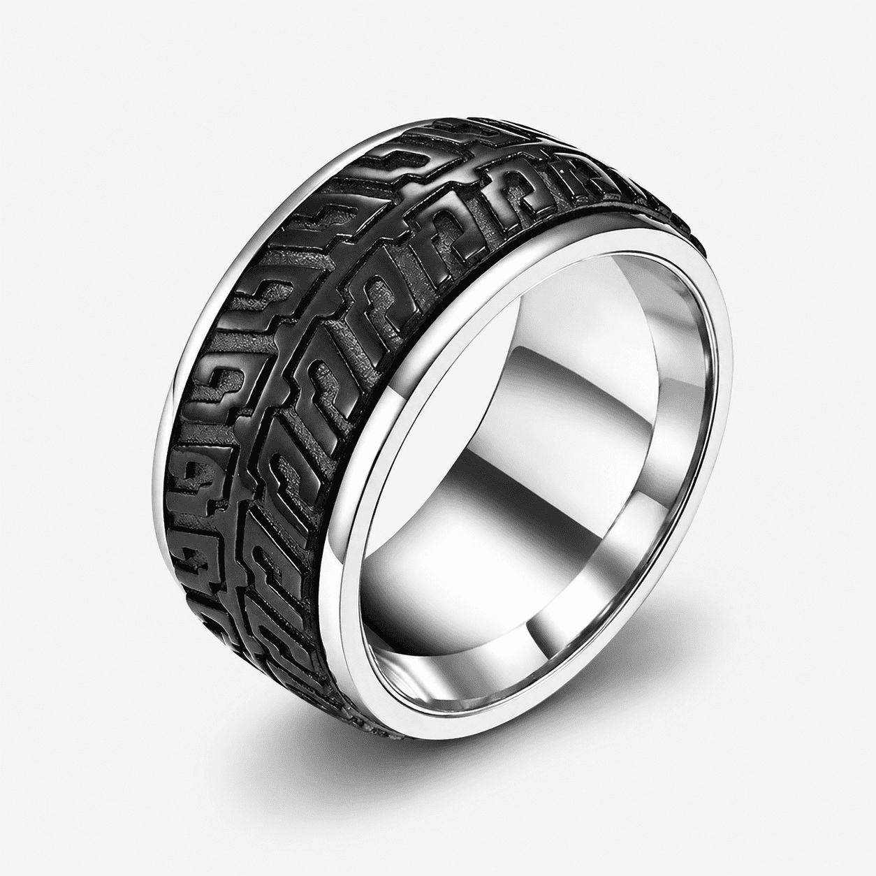 Geometric Rocks With Texture Jiaoiudi Men's Geometric Maze Pattern Wide Band Ring, Stainless Steel ...