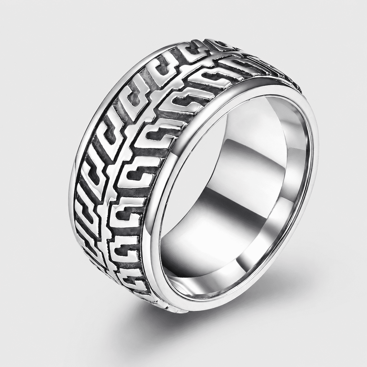 Geometric Rocks With Texture Jiaoiudi Men's Geometric Maze Pattern Wide Band Ring, Stainless Steel ...