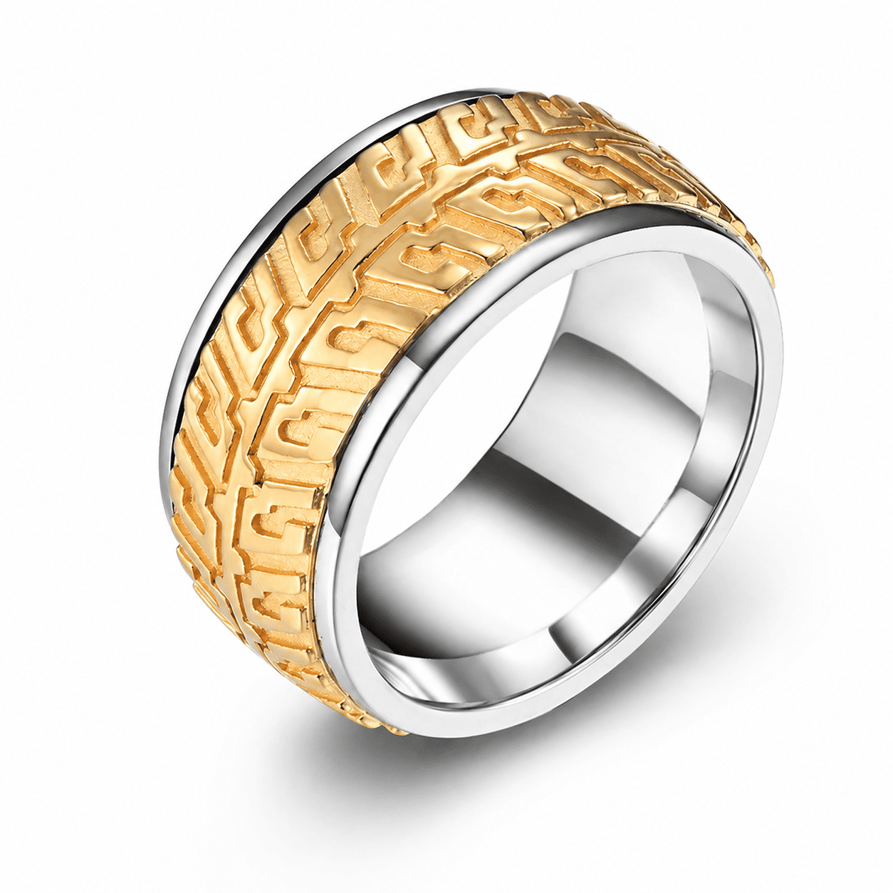 Geometric Rocks With Texture Jiaoiudi Men's Geometric Maze Pattern Wide Band Ring, Stainless Steel ...