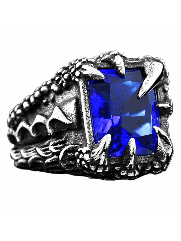 Men's Raised Claw Statement Ring with Faceted Centerpiece, Stainless Steel Gothic Biker Style, US Sizes 7-17 for Punk, Rock, Concert and Party Wear, Birthday Gift Choice