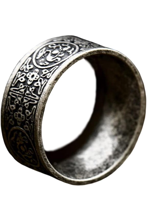 Men's Stainless Steel Chinese Ancient 4 Guardian Beasts Ring Dragon, White Tiger, Suzaku, Basalt Carved