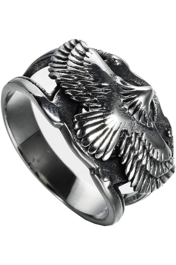 Men's Stainless Steel Eagle Hawk Ring Silver Black,Cool Punk Flying Eagle,Single Piece for Daily Wear