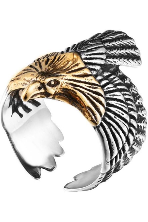 Men's Stainless Steel Hawk Eagle Ring Skyhawk Sculpture Biker Band Silver Gold