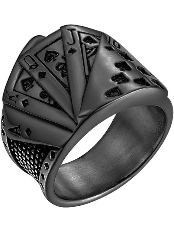 Men's Stainless Steel Hip Hop Poker Cards Biker Ring Vintage Cool,Retro, Vintage, Unique, Everyday, Statement, Gifts