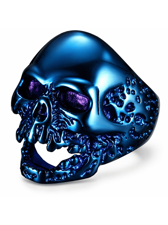 Men’s Stainless Steel Open Jaw Skull Ring, Sculptural Skull Head with Defined Teeth and Eye Sockets, Sizes 7-15, Gothic Style for Parties and Nights Out, Birthday Gift