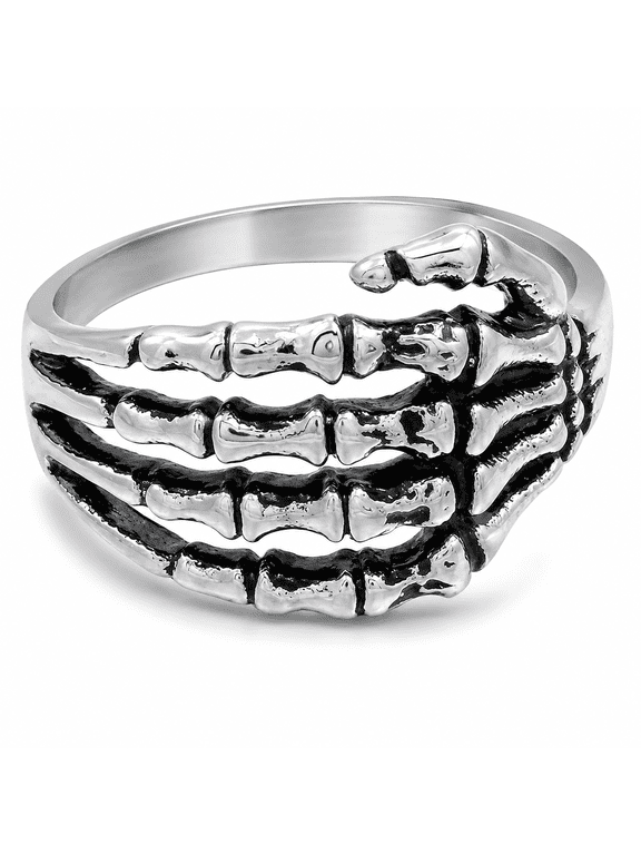 Men’s Stainless Steel Skeleton Hand Ring, Sculpted Finger Bone and Palm Detail, Sizes 7-13, Gothic Statement Style for Concerts, Parties and Casual Outings, Birthday Gift