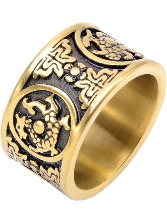 Men's Stainless Steel Spinner Ring Carved with Chinese Ancient 4 Great Beasts Patron Saint