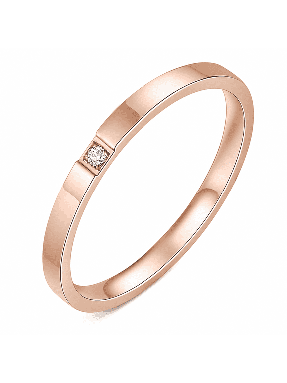 Minimalist Band Ring Stainless Steel Thin Stacking Ring for Women, Single Clear Stone Accent, Rose Gold Tone or Silver Tone, Gift for Her, US Sizes 4-9