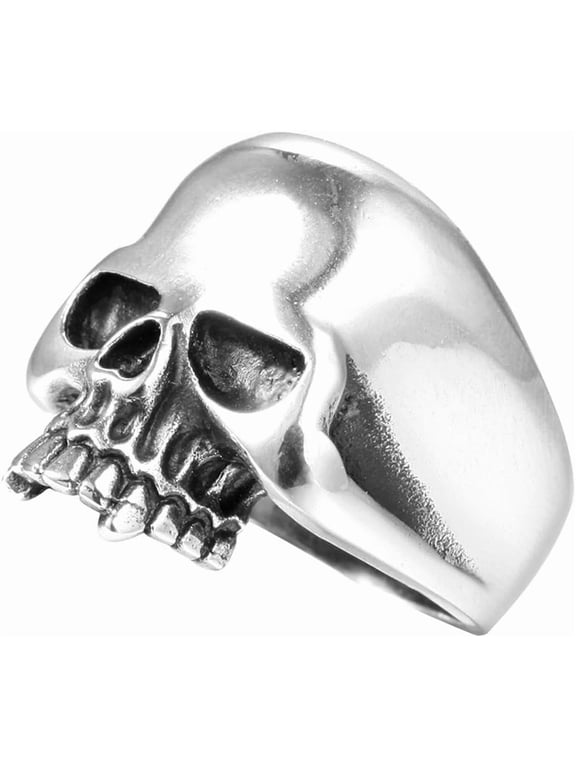 Stainless Steel Cool Skull Head Ring for Men Women Halloween Punk Skull Jewelry Vintage